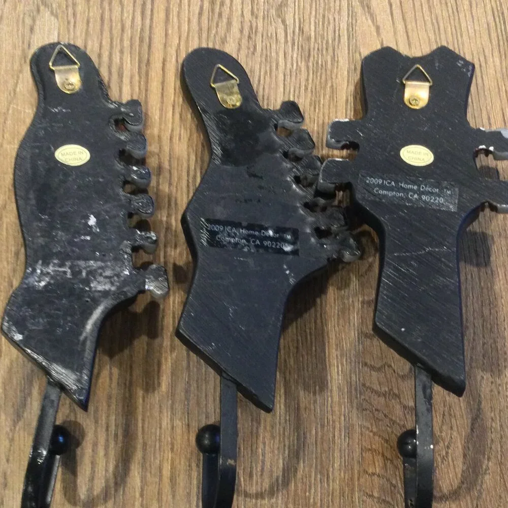 Guitar Wall Hooks - Set of 3 Guitar Head Coat Hanger Hooks, Music Rock Retro